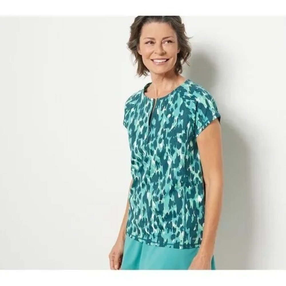 Zuda UPF50 Short Sleeve Swim Shirt Size XXS Teal Abstract Green Summer Beach NEW